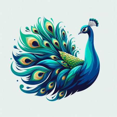 Peacock with peacock feathers on a white background. Vector illustration.のイラスト素材