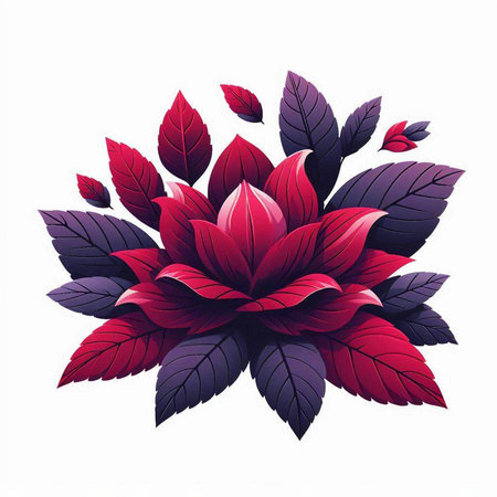 Beautiful red flower with leaves isolated on white background. Vector illustration.のイラスト素材