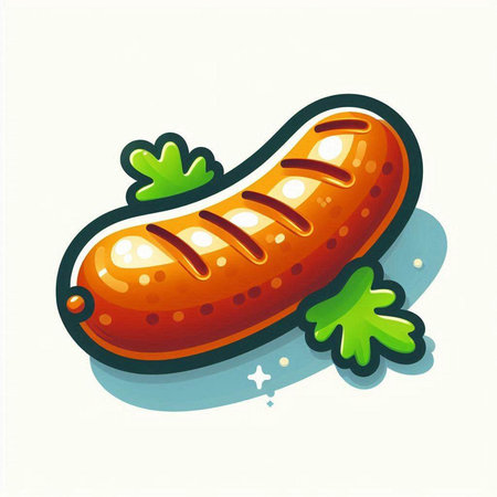 Sausage icon. Vector illustration of a sausage with parsley.のイラスト素材