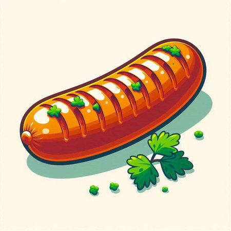 Illustration of a hot dog with parsley on a white backgroundのイラスト素材