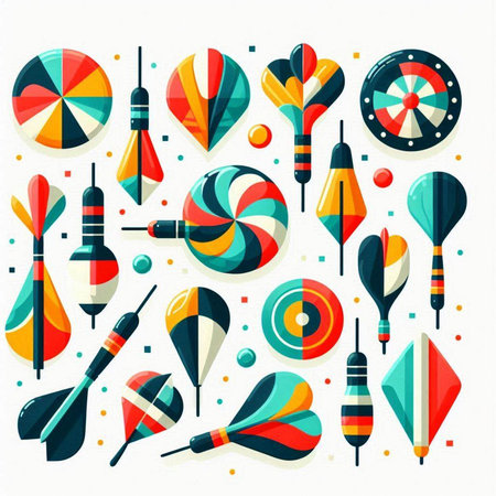 Darts and darts icons set. Vector illustration in flat style.のイラスト素材
