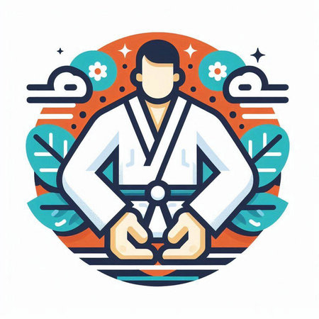 Karate man in a white kimono. Vector illustration.のイラスト素材