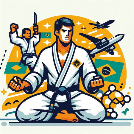 Karate fighter in kimono. Vector illustration in retro style