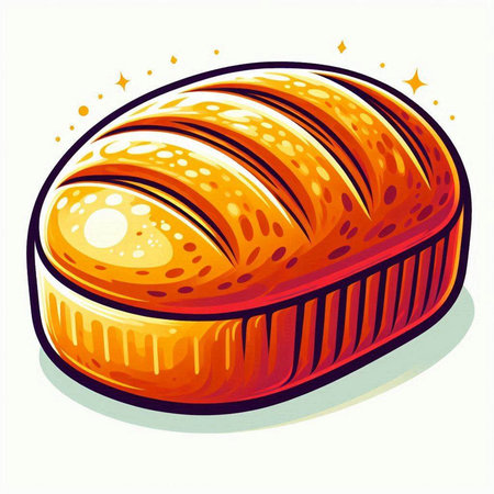 Illustration of a freshly baked loaf of bread on a white backgroundのイラスト素材