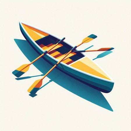 Illustration of a boat with oars on a white background.のイラスト素材