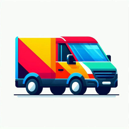 Colorful delivery truck on white background. Vector illustration in flat style.のイラスト素材