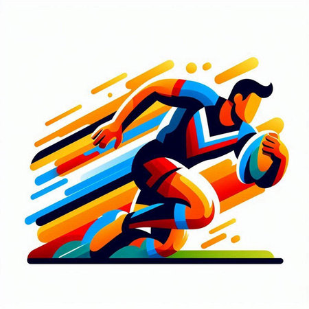 Rugby player with ball, abstract colorful vector illustration on white background.のイラスト素材