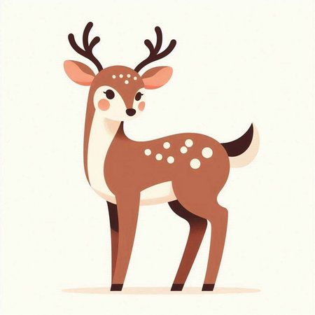 Cute cartoon deer on a white background. Vector illustration in flat style.のイラスト素材
