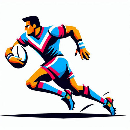 Rugby player with the ball. Vector illustration in retro style.のイラスト素材