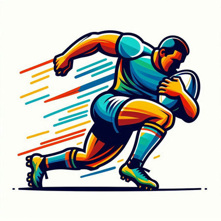 Rugby player with ball. Vector illustration of rugby player.のイラスト素材