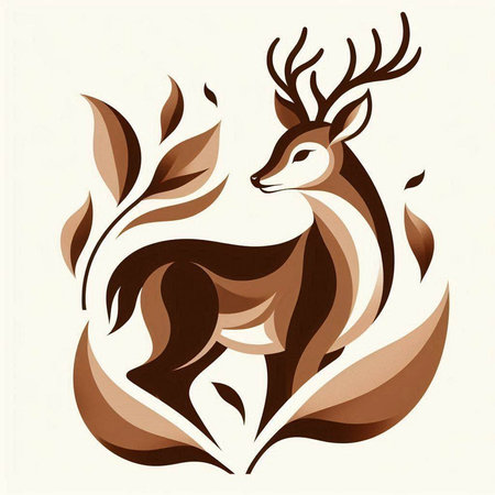 Deer. Hand drawn vector illustration in brown and beige colors.のイラスト素材