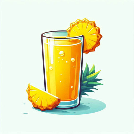 Glass of fresh orange juice and slice of orange. Vector illustration.のイラスト素材