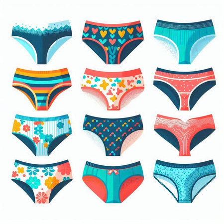 Set of colorful female panties isolated on white background. Vector illustration.のイラスト素材