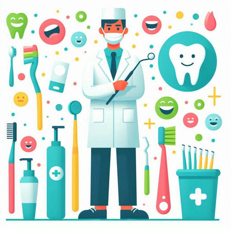 Dentist man with stomatology equipment vector illustration.のイラスト素材