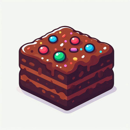 Piece of chocolate cake with colorful candies. Vector illustration.のイラスト素材