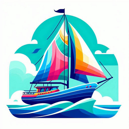 Sailing boat in the sea. Vector illustration for your design.のイラスト素材