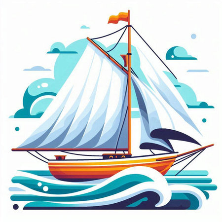 Sailing boat in the sea. Vector illustration on white background.のイラスト素材
