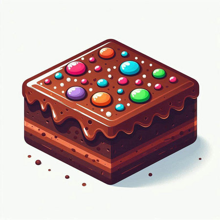 Illustration of a chocolate cake with colorful sprinkles on a white backgroundのイラスト素材