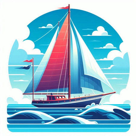 Sailing boat on the sea. Vector illustration in a flat styleのイラスト素材