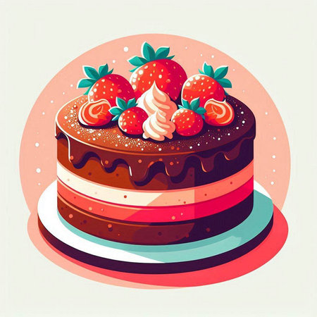 vector illustration of a cake with strawberries and cream on a light backgroundのイラスト素材