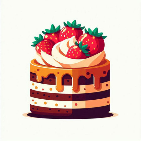 Cake with cream and strawberries. Vector illustration in cartoon style.のイラスト素材