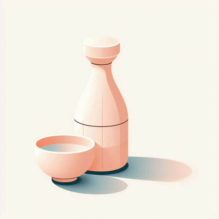 Japanese sake bottle and sake bowl on white background. Vector illustration.のイラスト素材