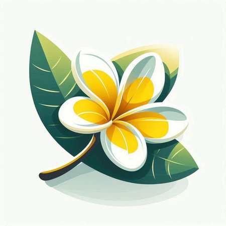 Vector illustration of frangipani flower on green leaves background.のイラスト素材