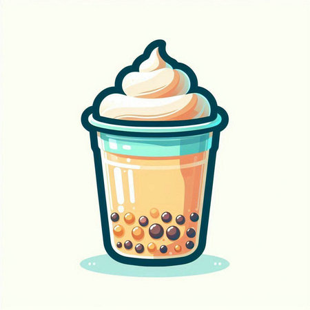 Coffee cup with whipped cream. Vector illustration in cartoon style.のイラスト素材