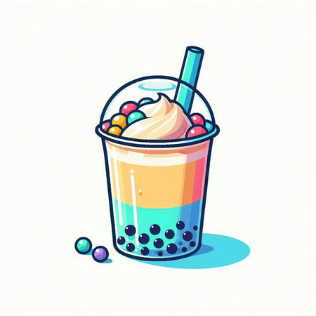 Milkshake with whipped cream and bubble gum. Vector illustration.のイラスト素材
