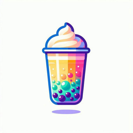 Colorful milkshake with whipped cream. Vector illustration on white background.のイラスト素材