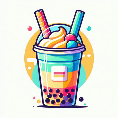 Colorful ice cream in a paper cup. Vector illustration of sweet dessert.のイラスト素材