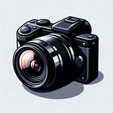 Digital camera on white background. Vector illustration of a black camera.のイラスト素材