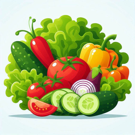 Fresh vegetables on a white background. Vector illustration for your design.のイラスト素材