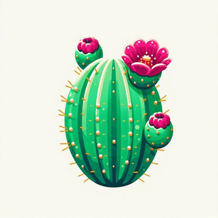 Cactus with flowers on a white background. Vector illustration in cartoon style.のイラスト素材