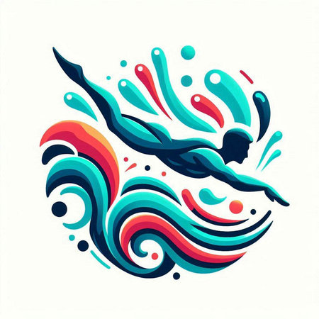 Vector illustration of a man swimming in a pool. Colorful abstract vector illustration.のイラスト素材