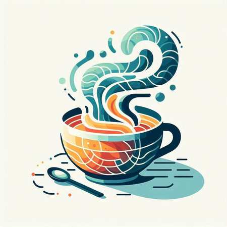 Cup of coffee or tea with a spoon. Vector illustration.のイラスト素材