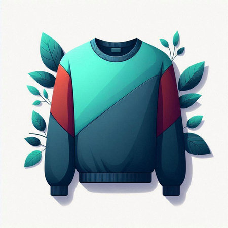 Green sweater with leaves on a white background. 3d illustration.のイラスト素材
