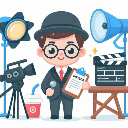 Cinema director with movie clapper board and camera vector illustrationのイラスト素材