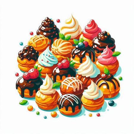 Vector illustration of a set of different cupcakes on a white backgroundのイラスト素材