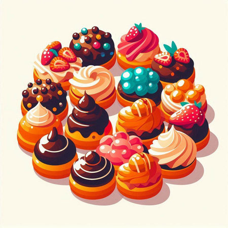 Vector illustration of a set of different cakes, muffins, cupcakes.のイラスト素材