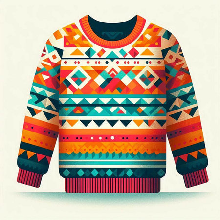 Winter sweater with colorful geometric pattern. Vector illustration for your design.のイラスト素材