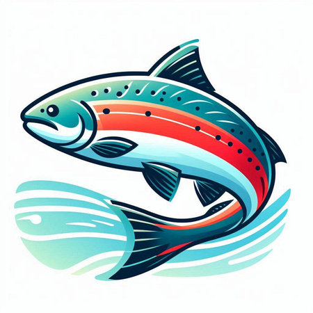 Vector illustration of a salmon isolated on a white background. Design element for logo, label, emblem, sign.のイラスト素材
