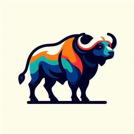 Buffalo logo design. Colorful vector illustration on white background.のイラスト素材