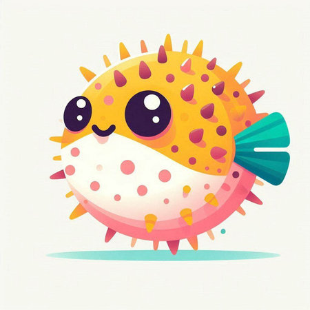 Cute cartoon pufferfish with eyes and mouth. Vector illustration.のイラスト素材