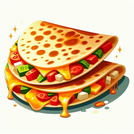 Illustration of a stack of pizza with cheese, tomato, cucumber and mayonnaiseのイラスト素材