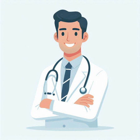 Smiling doctor with stethoscope. Vector illustration in cartoon styleのイラスト素材