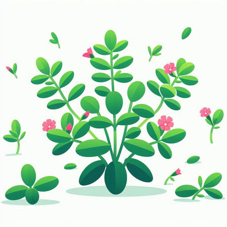 vector illustration of a small green plant with flowers and leaves on a white backgroundのイラスト素材