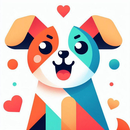 Abstract dog with hearts and stripes on white background. Vector illustration.のイラスト素材