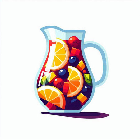 Jug of sangria with fruits and berries. Vector illustration.のイラスト素材