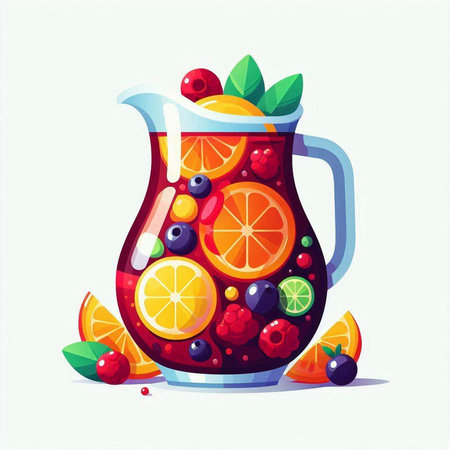 Vector illustration of a glass jug of fruit sangria with fruits.のイラスト素材